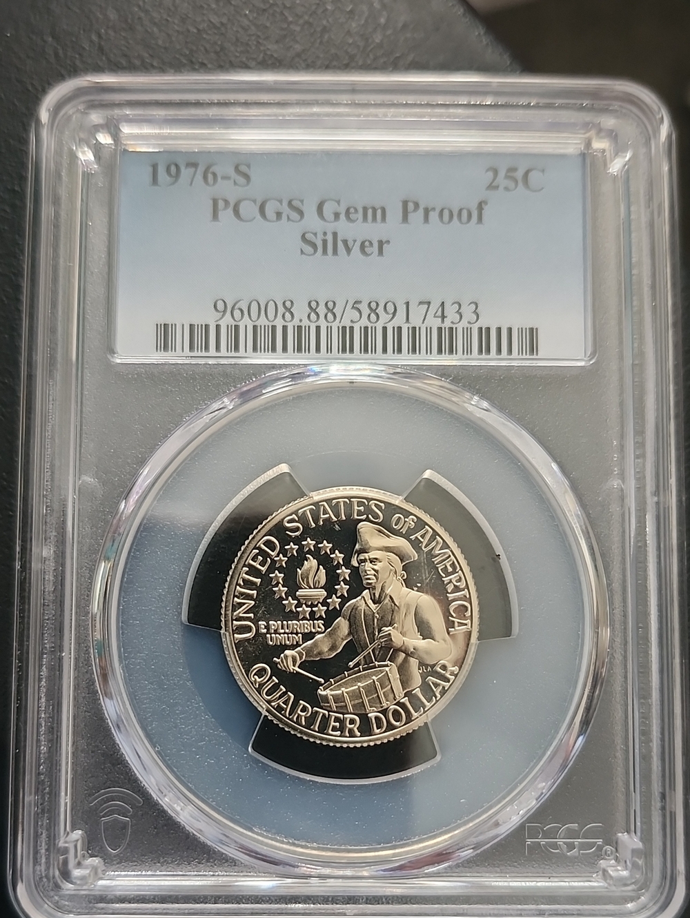 1976-S PCGS Gem Proof Silver Bicentennial Quarter - Drummer